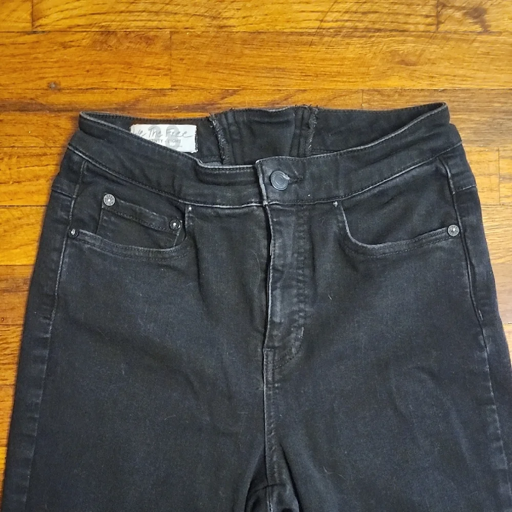 Free People Crvy Ultra High Waist Flare Black Jeans Boho Hippie Raw Hem Lace Up